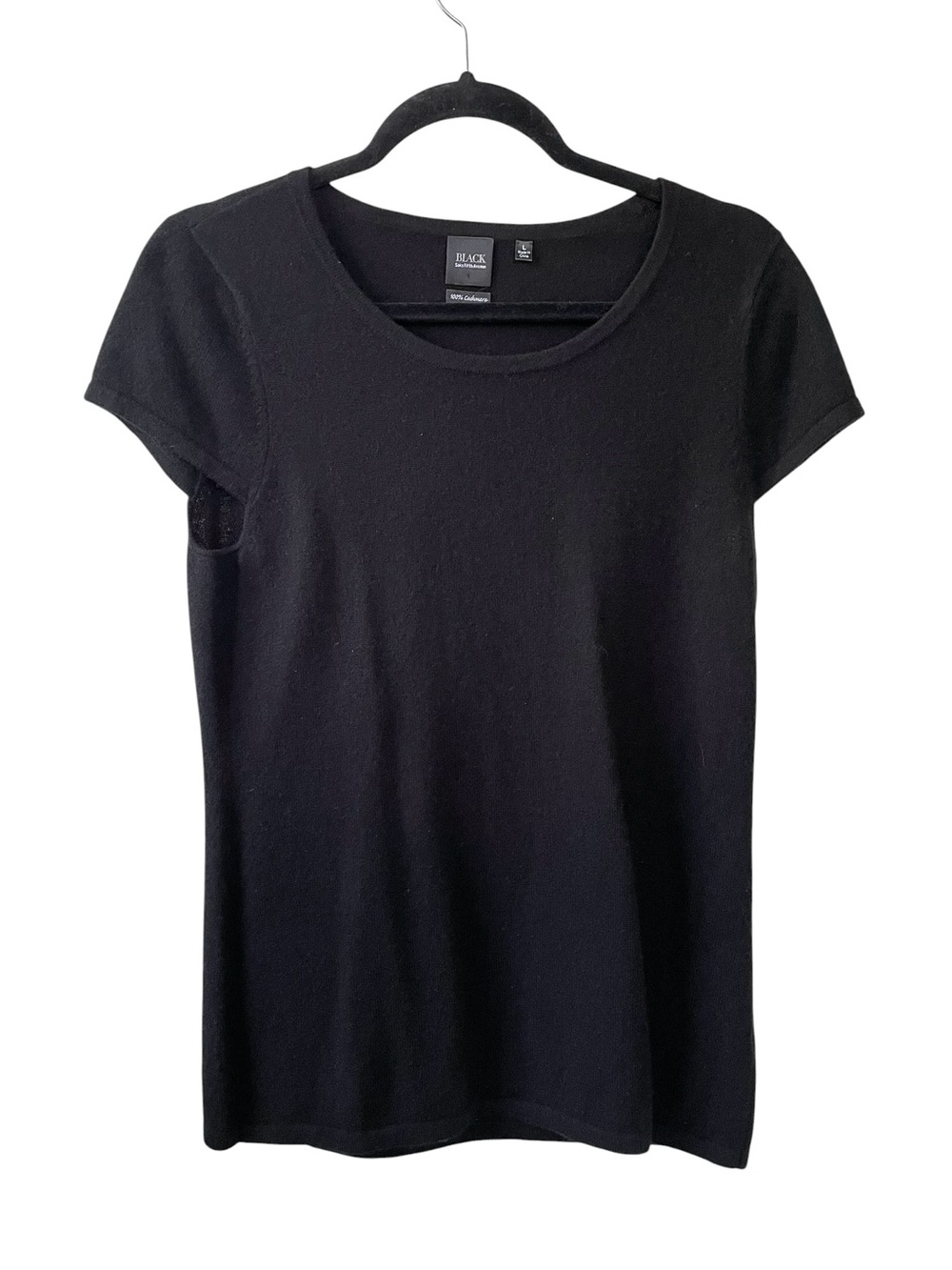 Saks Fifth Avenue Black Label Black Short-Sleeve Crewneck Sweater L
